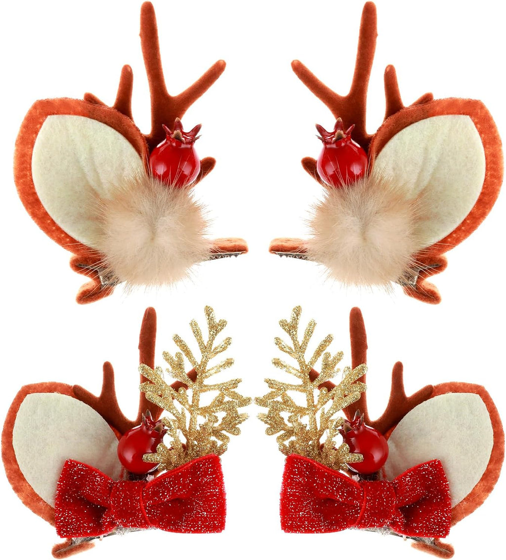 4 Pcs Christmas Hair Clips, Reindeer Santa Ears