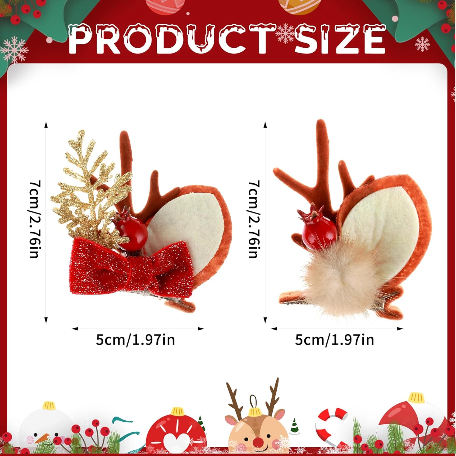 4 Pcs Christmas Hair Clips, Reindeer Santa Ears